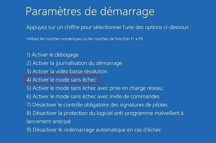 activer le mode sans échec